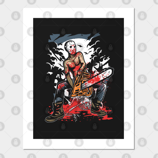 Chain Saw Wielding Maniac With Hockey Mask Killer Design Horor